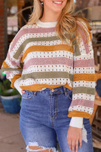 Load image into Gallery viewer, Caroline Striped Hollowed Knitted Loose Sweater